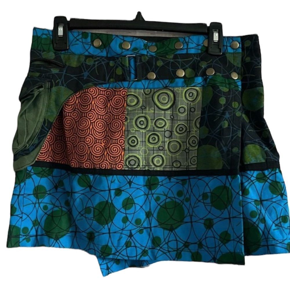 Etnika Mixed Print 100% Sustainable Cotton Wrap Skirt Size M